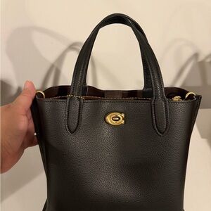 Coach Willow brand new Black Pebbled Leather Small Tote with Gold Turn-Lock